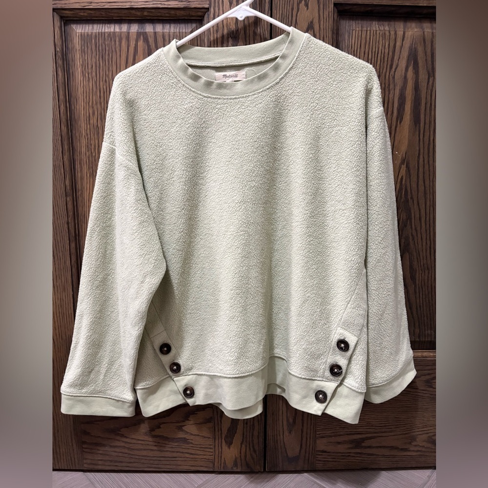 Madewell Mint Green Resourced Brushed Side Button Sweater